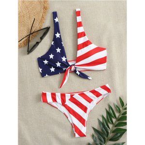 SHEIN American Flag Print Knotted Bikini Swimsuit